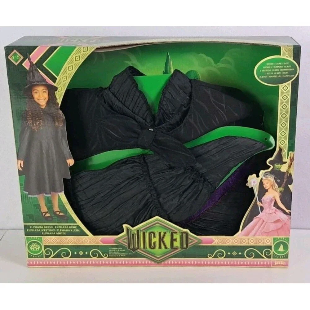 Jakks Wicked Elphaba Costume Dress Cape Hat Size 4-6x